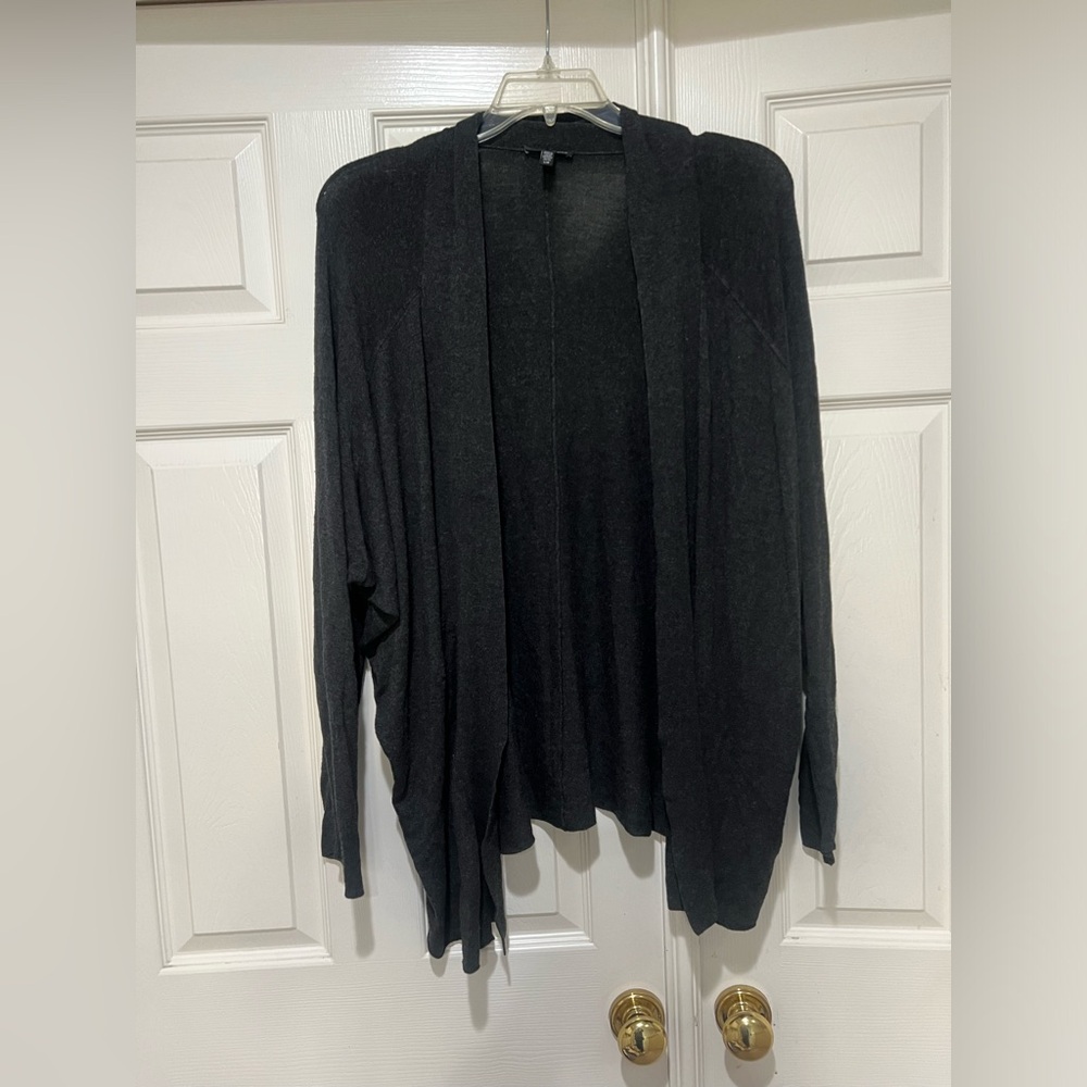 Eileen Fisher Women's Open Front Ribbed Waterfall Gray Cardigan Sweater Large